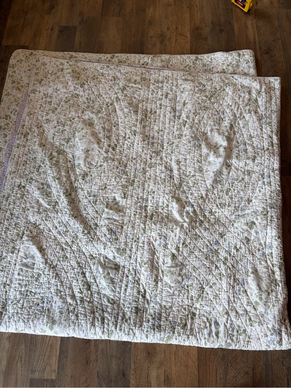 Laura Ashley Floral Quilted Bedspread - Soft Green and Cream and Lilac Purple